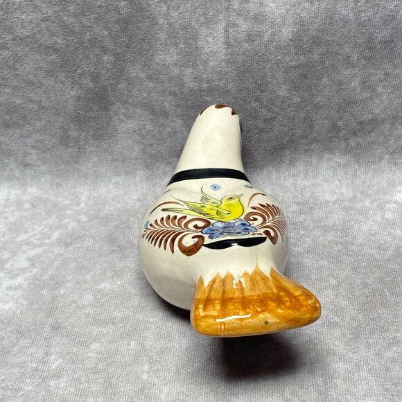 Hand-Painted Ceramic Bird Figurine Blue Yellow Floral Design Mexico Folk Art - Picture 6 of 9